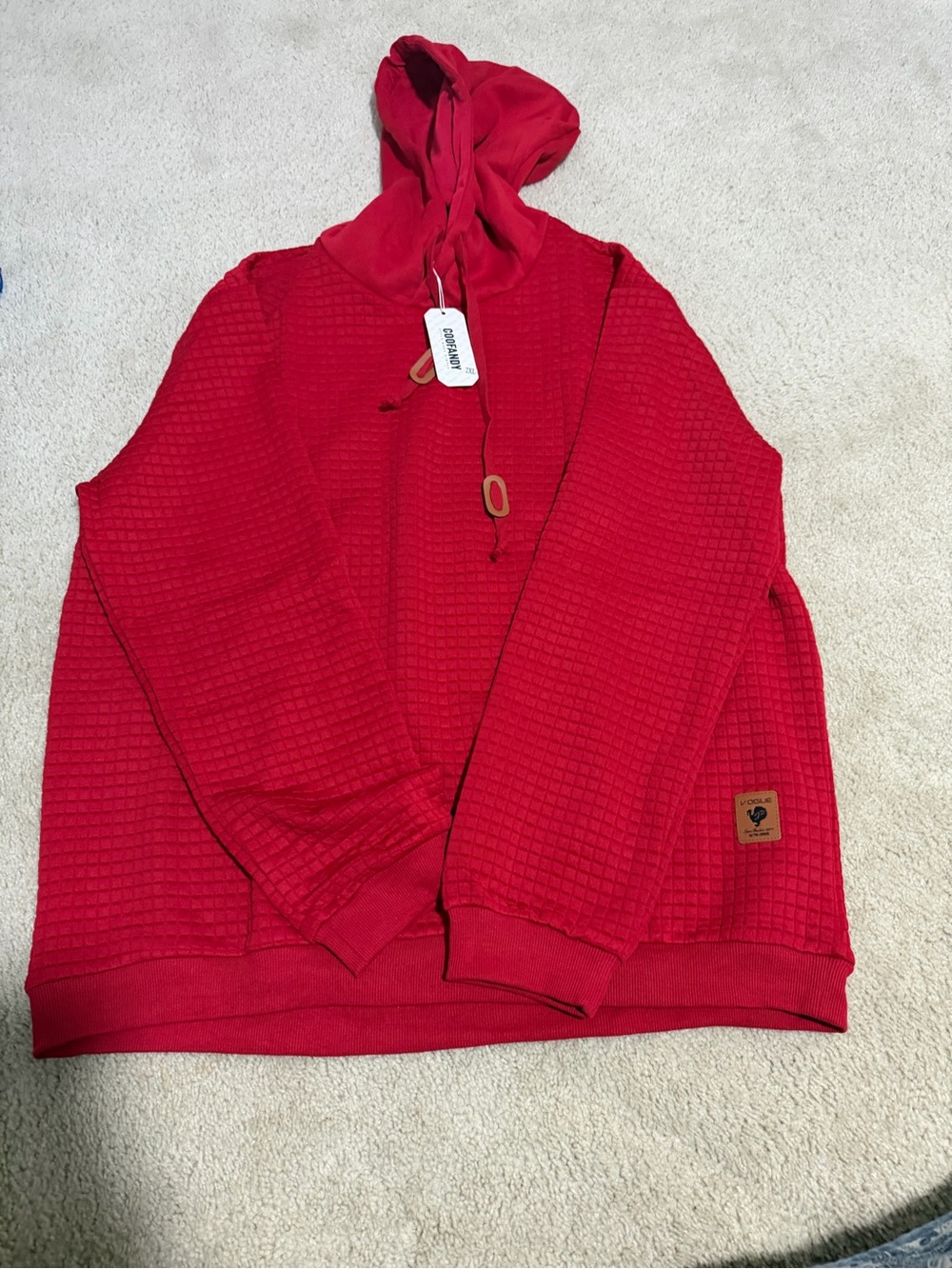 Men's Red Waffle-Knit Hoodie Sweatshirt XXL new